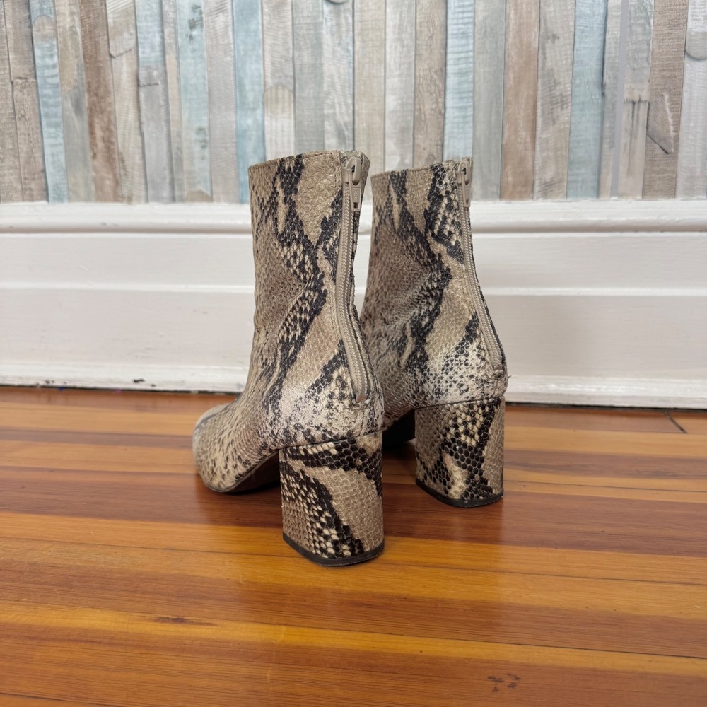 Free People 38 7.5 Cecile Ankle Boots Snakeskin Print Block Heel Neutral Booties - Picture 8 of 16